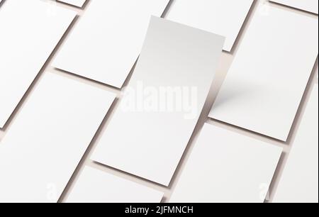 Multi vertikale Flyer Mockup leeres Papier auf einem Hintergrund für Design-Präsentation. Weiße leere Faltblatt-Vorlage in 3D Abbildung. Schreibwarenkonzept Stockfoto