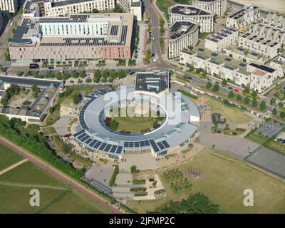 LUFTAUFNAHME. Grundschule, University of Cambridge, Cambridgeshire, England, Vereinigtes Königreich. Stockfoto