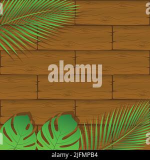 Sommer Urlaub Design Palmblätter auf Holzhintergrund Stock Vektor