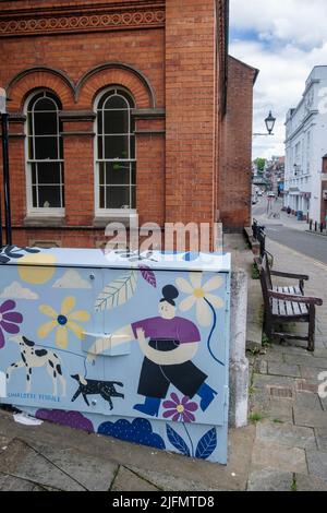 Wandgemälde auf BT Utility Box, St. John's Hill, Shrewsbury, Shropshire Stockfoto