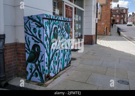 Wandbild auf BT-Utility-Box, Shoplatch, Shrewsbury, Shropshire Stockfoto
