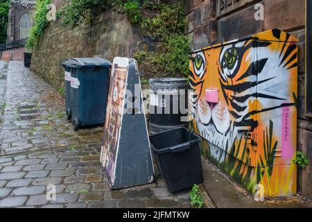 Wandbild auf BT-Versorgungsbox, Fish Street, Shrewsbury, Shropshire Stockfoto