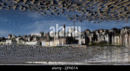 Ault Onival, Plage au coucher de Soleil. Stockfoto