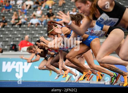 Start, Action, Halbfinale der Frauen 100m am 25.. Juni 2022 Deutsche Leichtathletik-Meisterschaften 2022, vom 25.. Bis 06. Juni 26/2022 in Berlin. ÃÂ Stockfoto