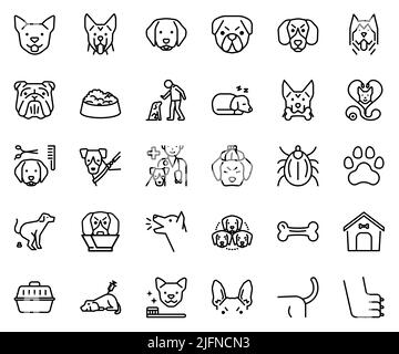 Dog Icon Set, einfaches Design Rasse, Tierarzt, Gesundheit, 30 Artikel, Vektorgrafik Stock Vektor