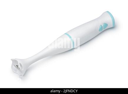 Weißer elektrischer Stabmixer, isoliert auf Weiß Stockfoto
