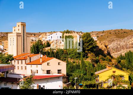 Gesamtansicht von Nuévalos, Zaragoza, Aragón, Spanien, Europa Stockfoto