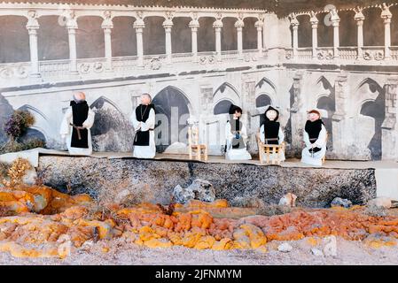 Maßstabsgeweise Darstellung des monastischen Lebens. Das Kloster Santa María de Huerta ist ein Zisterzienserkloster in Santa María de Huerta, Provinz Sori Stockfoto