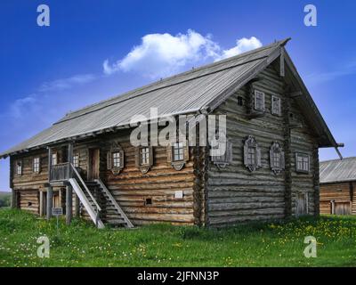 Kiži ist eine Insel in Karelien Russland, gekennzeichnet durch Holzkirchen und Häuser und ist eines der beliebtesten touristischen Destinationen in Russland Stockfoto