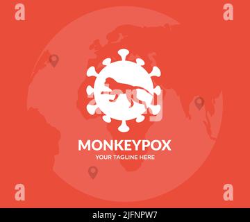 Monkeypox-Virus, Logo für infektiöse Zoonose-Erkrankungen. Pandemie, globales Virenkonzept, Vektordesign und Illustration. Stock Vektor