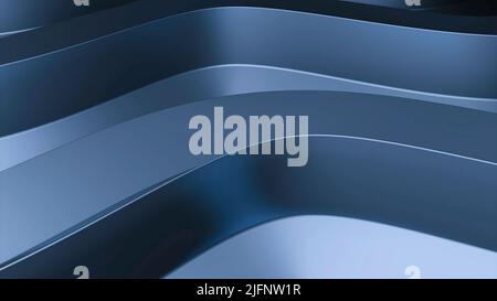 Drehen von 3D Linien mit Biegungen. Design. 3D Metalllinien mit Biegungen bewegen sich. Hintergrund von geschwungenen wellenförmigen Linien mit Metallic-3D-Effekt Stockfoto