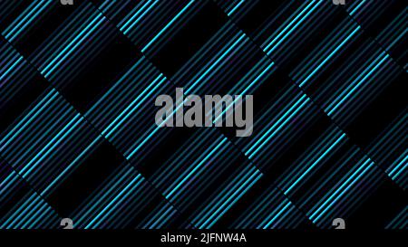 Bewegte Neonlinien in Streifen. Bewegung. Diagonalstreifen mit beweglichen Neonlinien im Retro-Stil. Animation mit Neonlinien und Streifen im Retro-Stil Stockfoto