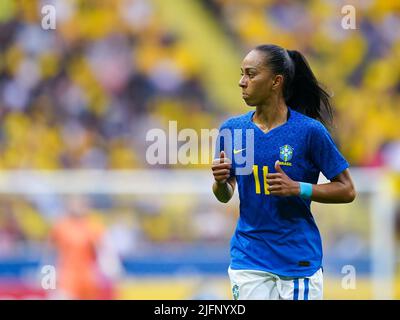 Stockholm, Schweden. 28.. Juni 2022. Stockholm, Schweden, 28. 2022. Juni: Adriana (11 Brasilien) schaut während des Internationalen Freundschaftsspiels zwischen Schweden und Brasilien in der Friends Arena in Stockholm, Schweden, nach. (Daniela Porcelli /SPP) Quelle: SPP Sport Press Foto. /Alamy Live News Stockfoto