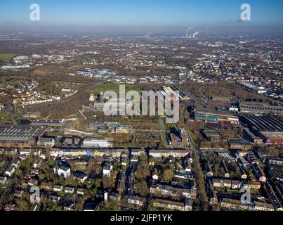 Luftaufnahme, West Park und Centennial Hall Bochum im Bezirk ThyssenKrupp City Centre-West in Bochum, Ruhrgebiet, Nordrhein-Westfalen, Deutschland, Stockfoto