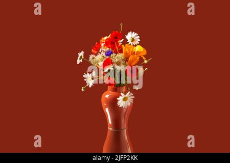 Sommer Bouquet von Wild Flower in Vase auf Korallen Hintergrund Stockfoto