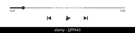 Video- oder Audioplayer Fortschrittsanzeige mit Zeitschaltfläche, Wiedergabe-, Rücklauf- und Schnellvorlauf-Tasten. Vorlage für das Wiedergabefenster des Media-Players auf weißem Hintergrund isoliert. Vektorgrafik Stock Vektor