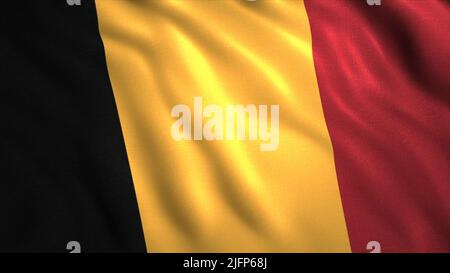 Schöne 3D Flagge des Landes flatternd im Wind. Bewegung. Farben und Merkmale der Landesflagge. Animation mit Hintergrund der wehenden Flagge Belgiens Stockfoto