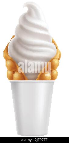 Bubble hong kong Waffel mit Eis in weißen Topf realistische Vektor-Illustration Stock Vektor