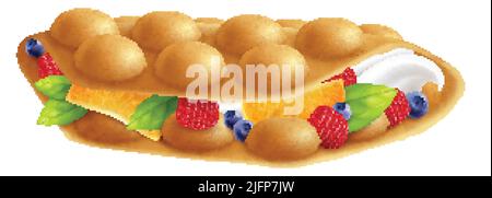 Bubble hong kong Waffeln realistische Zusammensetzung mit isolierten Bild von süßen Sandwich mit Beeren und Früchte Vektorgrafik Stock Vektor
