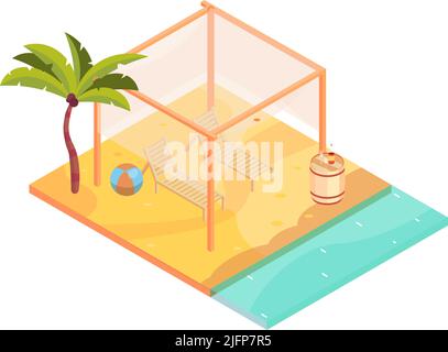 Tropisches Rest isometrisches Symbol mit Liegen am sonnigen Strand 3D Vektorgrafik Stock Vektor