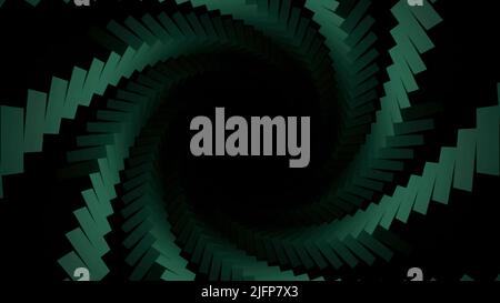 Ein langer Korridor. Design. Große Korridore mit grünen und violetten Farbtönen in abstrakter Form, die sich kontinuierlich vorwärts bewegen. Stockfoto