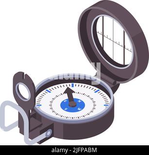 Kompass 3D isometrisches Symbol auf Vektorgrafik mit weißem Hintergrund Stock Vektor