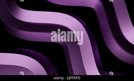 Metallic 3D rotierende und biegende Linien, Spiel von Licht und Schatten. Design. Bunte Wellen, die auf schwarzem Hintergrund isoliert sind. Stockfoto