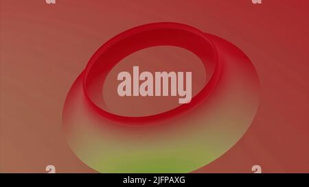 Blauer und roter Hintergrund.Design.Helle Animation, in der ein großer Kreis im 3D-Format verengt und verdickt. Stockfoto