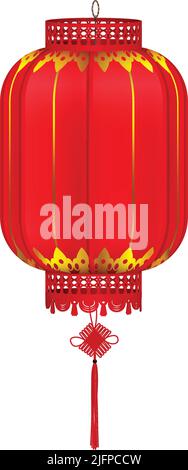 Rote chinesische Laterne von zylindrischer Form realistische Zusammensetzung mit hängenden Laterne Bild Vektor-Illustration Stock Vektor