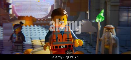 LUCY WYLDSTYLE, EMMET BRICKOWSKI, VITRUVIUS, THE LEGO MOVIE, 2014 Stockfoto