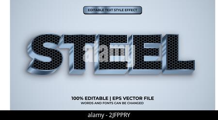 3D Steel Text Effect, Editable Text Style Effect Stock Vektor