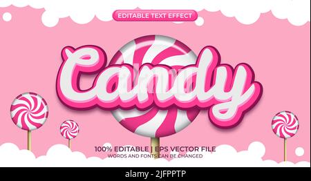Candy sweet – bearbeitbarer Texteffekt, Schriftschnitt. Candy-Text, Cartoon-Stil editierbaren Texteffekt Stock Vektor