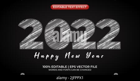 Frohes neues Jahr 2022 editierbare Scribble Text Stil Effekt. Bearbeitbarer Texteffekt Stock Vektor