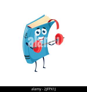 Lustige Cartoon Buch in Hardcover isoliert Bestseller Emoticon Lehrbuch mit Hardgell. Vector Kinder Märchenliteratur, Symbol für Wissen und Informationen. Lehrbuch mit Gesichtsmaskottchen, Tagebuch, Wörterbuch Stock Vektor