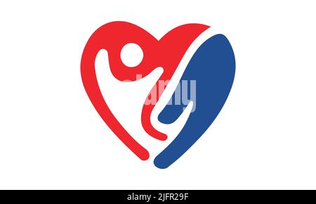 People Care Logo, Menschen Mit Hand In Herzform, Logo-Vorlage Stock Vektor