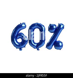 3D Darstellung von 60 Prozent blauen Ballons isoliert auf weißem Hintergrund Stockfoto