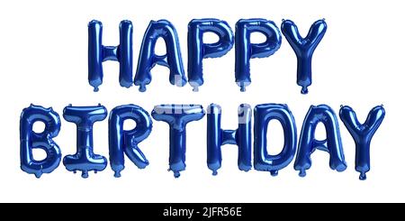 3D Illustration von Happy Birthday Letter blauen Ballons isoliert auf weißem Hintergrund Stockfoto