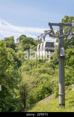 Die Seilbahn zu den Heights of Abraham in Matlock Bath, Derbyshire, England, Großbritannien Stockfoto