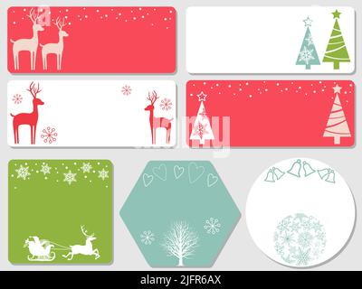 Set von Weihnachtskarten-Vorlagen isoliert auf Weißem Hintergrund. Vektorgrafik Im Flachen Stil. Stock Vektor
