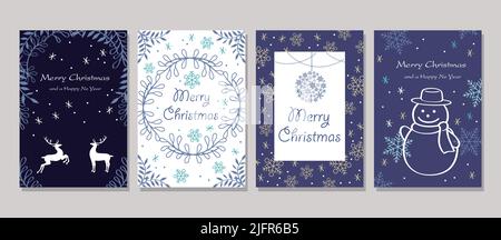 Satz von Vektor-Weihnachtskarte isoliert auf Einem grauen Hintergrund. Stock Vektor