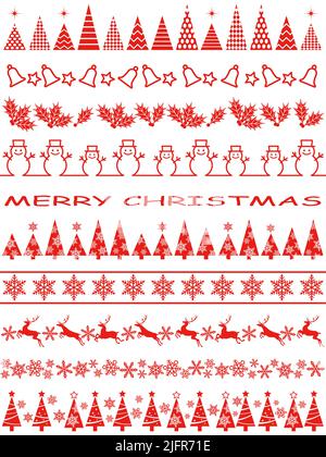 Weihnachts-Vektor-Bordüren-Set bestehend aus verschiedenen Weihnachtselementen isoliert auf Einem weißen Hintergrund. Stock Vektor