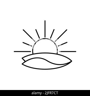 Surfen schwarze Linie Symbol isolierte Vektor-Illustration. Sunset und Surfboard Konzept. Tourist Wassersport Logo-Symbol Stock Vektor