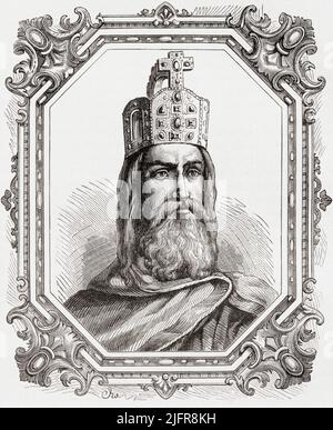 Karl der große, aka Charles der große, 747 - 814. Mitglied der karolingischen Dynastie, König der Franken von 768, König der Langobarden von 774 und der erste Kaiser des Heiligen Römischen Reiches von 800. Aus Histoire de France, veröffentlicht 1855. Stockfoto