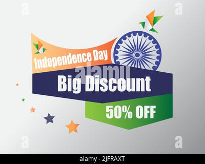 15.. August Indian Independence Day Sales Banner Design mit 50% Discount Tag Stock Vektor