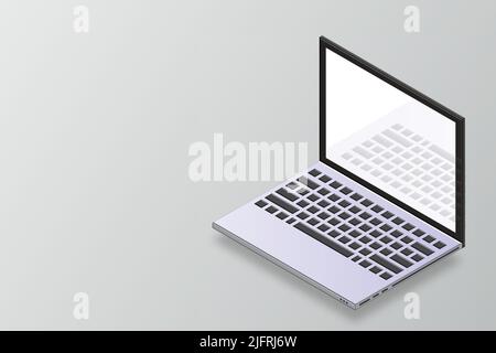 Vector 3D isometrischer Laptop-Computer. Isometrisches Modell eines Laptops. 3D Laptop-Modell. Computer mit leerem Bildschirm für App. Laptop mit offenem Display. Vect Stock Vektor