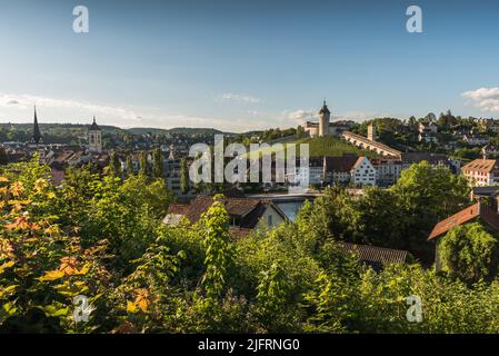 Altstadt von Schaffhausen und Festung Munot, Kanton Schaffhausen, Schweiz Stockfoto