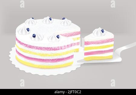 Köstliche Schlagsahne gekrönt mehrschichtigen Dessert Tischkuchen für Geburtstagsfeier Hochzeit jede Feier realistische Hintergrundkomposition Stock Vektor