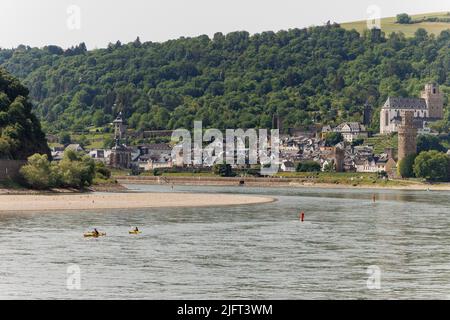 St. Goarshausen am Rhein, Deutschland. Berühmt für den nahe gelegenen Loreley Rock. Stockfoto