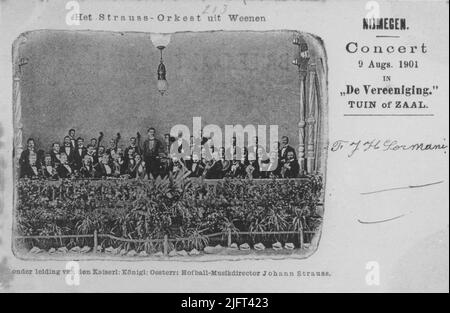 Konzert Strauss-Orchester aus Wien mit dem Strauss-Orchester, das unter der Leitung von Johann Strauss ein Konzert in 'De Vereeniging' gegeben hat Stockfoto