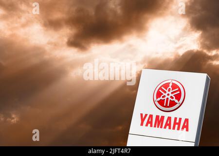 Werbe- und Firmenschild der Firma Yamaha in Schwabmünchen Stockfoto